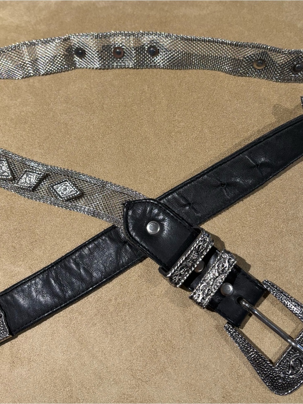 Ladies Leatherock Black Leather Belt with Silver Chain Detailing